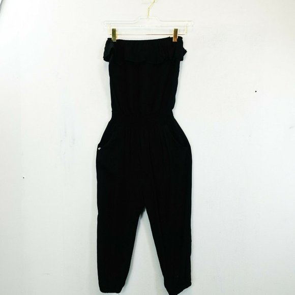 NASA USA Women's‎ Black Jumpsuit SMALL Overall Strapless Ruffle Tiered Slim Fit - Picture 1 of 9